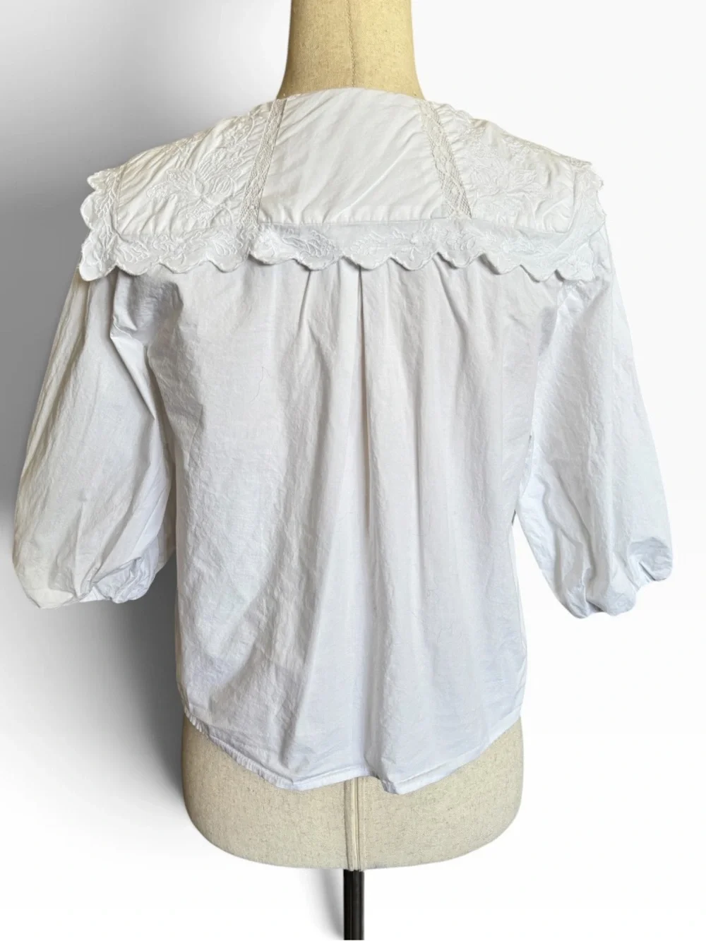 Zara White Lace-Collar Tie-Front Blouse